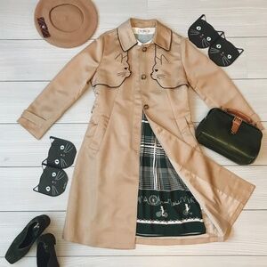 Chic Tan Trench Coat with Cat Design
